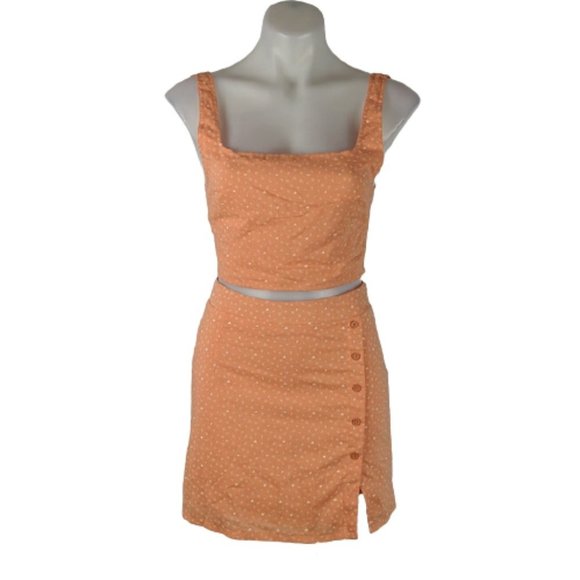 Mint Vanilla Dresses & Skirts - Mint Vanilla Women's Skirt Set Size 8 Orange Heart Crop Top Zip-up Buttons BNWT